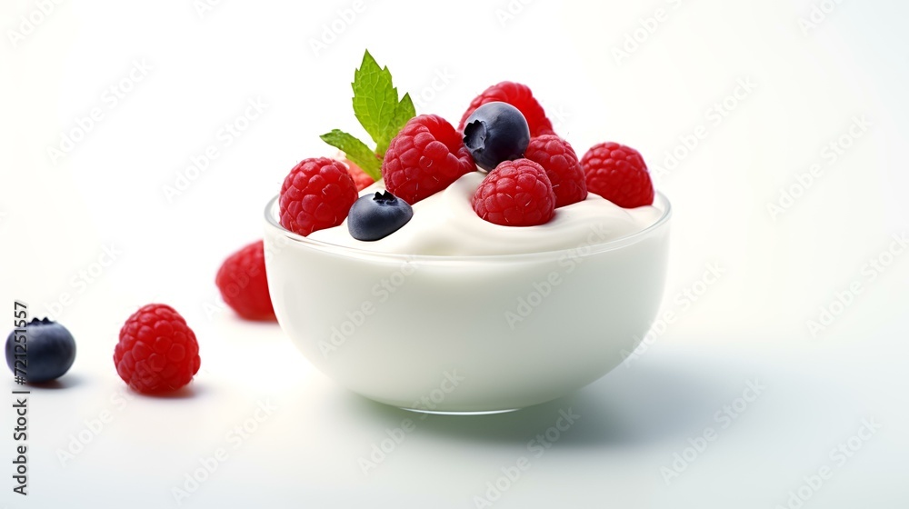 Delicious Yogurt with Fresh Berries on White Background
Delicious Yogurt with Fresh Berries on White Background