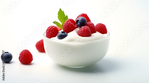 Delicious Yogurt with Fresh Berries on White Background
