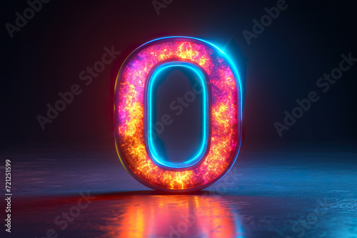 Letter O - colorful glowing outline alphabet symbol on blue lens flare dark background