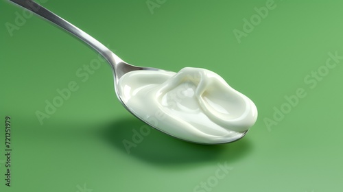 Fresh Natural Yogurt or Cream on the Metal Spoon


