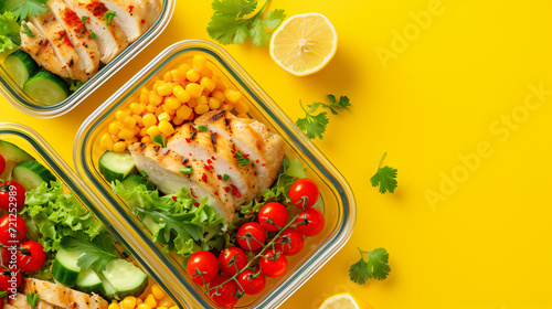 Healthy meal prep containers with chicken
