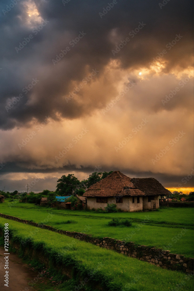 cloudy scene in village cloudy scene in village