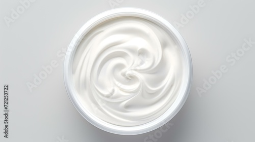 Greek Yogurt Top View in a White Bowl Isolated

 photo