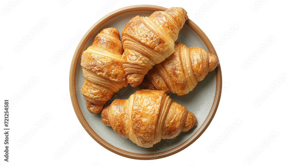 Croissants, snacks, appetizers, food served on a plate, white background