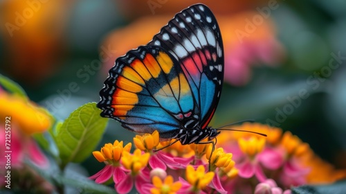 Colorful Butterfly Macro, Close-up of a vibrant butterfly resting on a flower, showcasing intricate details and colors