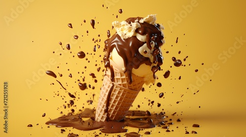 Ice Cream with Chocolate Splashes on Yellow

 photo