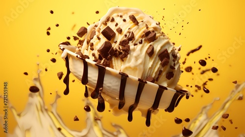 Ice Cream with Chocolate Splashes on Yellow

 photo