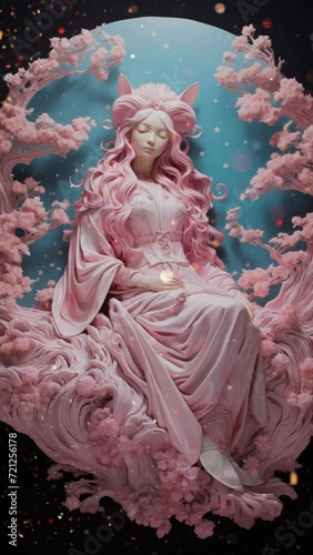 Illustration of woman in pink tone. Animantion 4K smartphone wallpaper