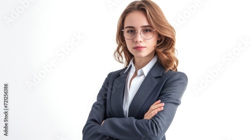 Caucasian successful confident young businesswoman ceo boss bank employee worker manager with arms crossed in formal wear isolated in white background