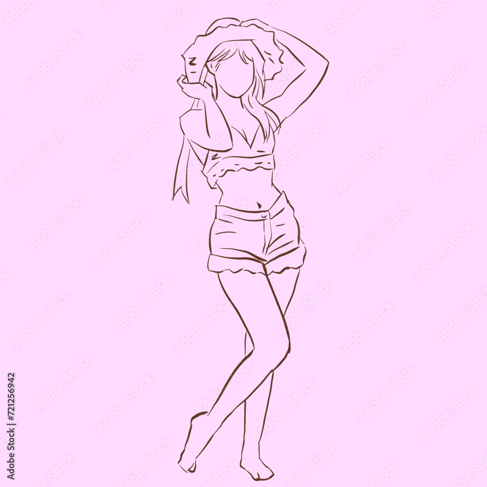 model in bikini posing vector for card decoration illustration