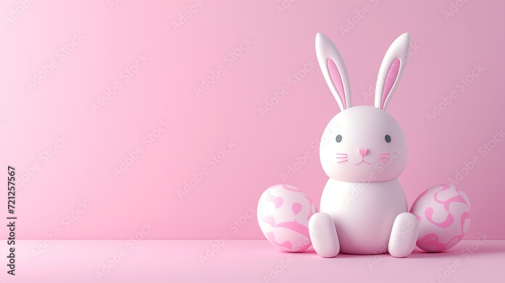 Easter Bunny Eggs Holiday Pink Background Easter Bunny Eggs Holiday Pink Background