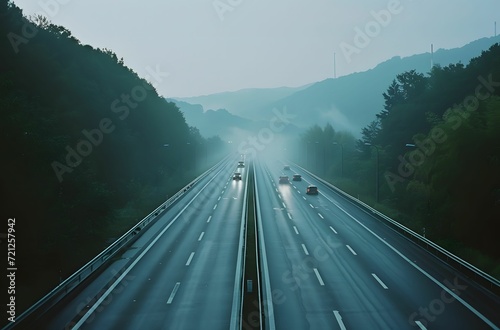 Cars Cruising Through the Countryside on a Serene Highway