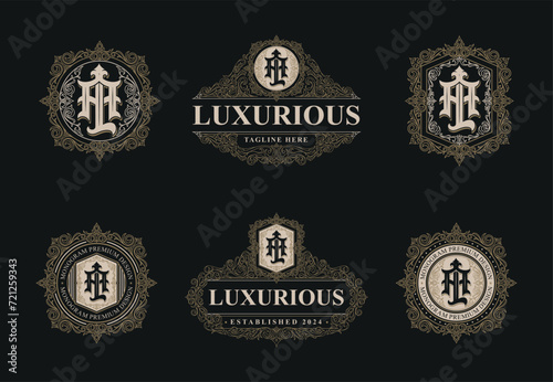 Victorian style monogram with initial AL or LA. Template set designs. Can be applied on stationery, invitations, signage, packaging, or even as a branding element and etc