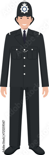 Standing British Policeman Officer in Traditional Uniform Character Icon in Flat Style. Vector Illustration.
