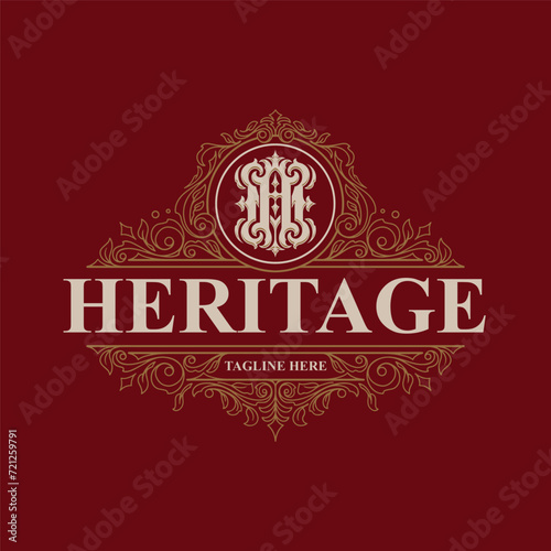 Victorian style monogram with initial AM or MA. Badge logo design. can be applied on stationery  invitations  signage  packaging  or even as a branding element and etc