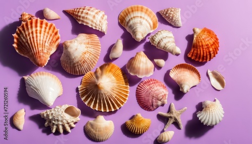 A variety of shells on a purple background © vivekFx
