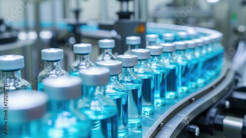 Pharmaceutical Factory's Cutting-Edge Production Line for Medical Vials and Vaccines. Laboratory machines engineer chemical glass bottles, supporting breakthroughs in medical science. Generative AI