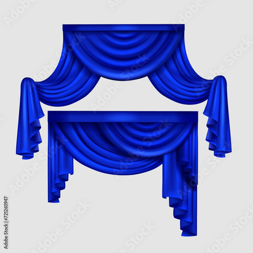 blue curtain with red curtains