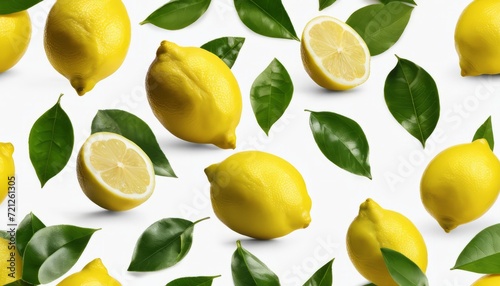 A white background with lemons and leaves