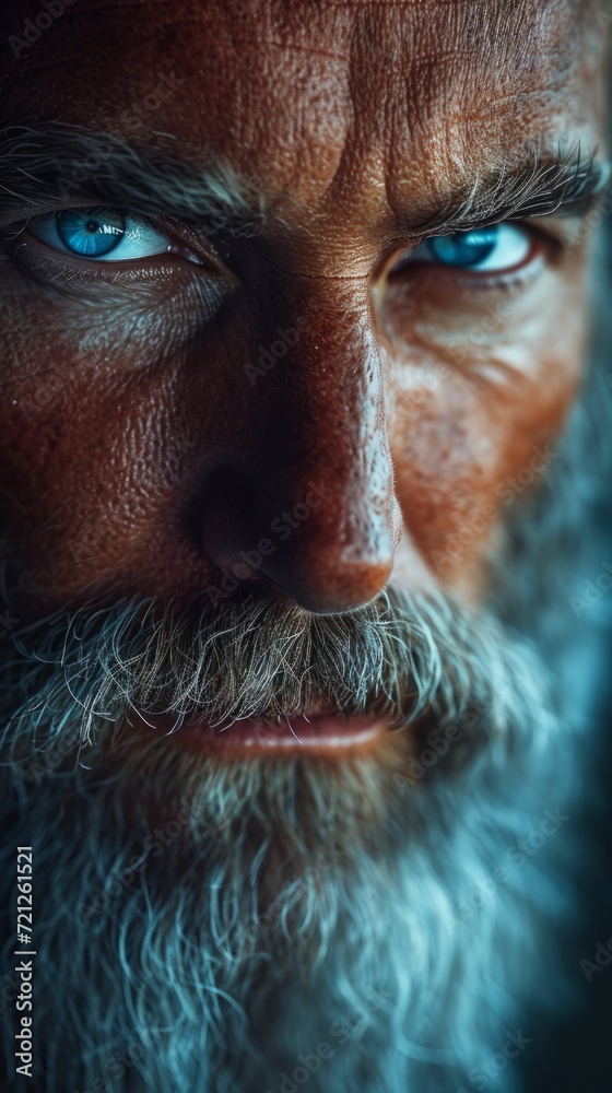 A close up of a man with a beard and blue eyes A close up of a man with a beard and blue eyes