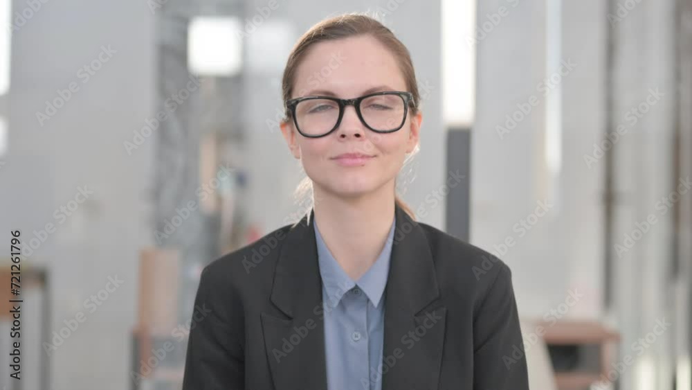 Portrait of Young Businesswoman Waving Hand to Say Hello Portrait of Young Businesswoman Waving Hand to Say Hello