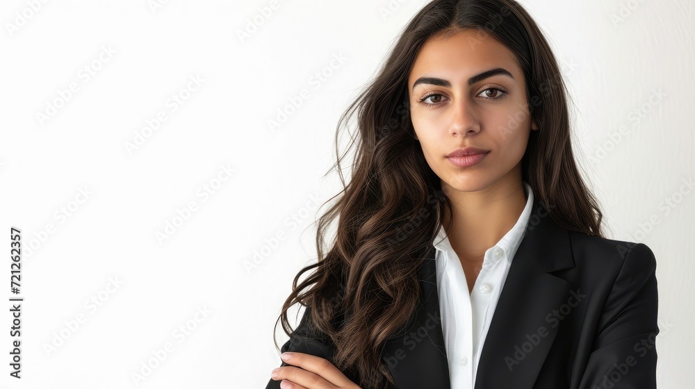 Young business arab woman isolated against a white background who feels confident, crossing arms Young business arab woman isolated against a white background who feels confident, crossing arms