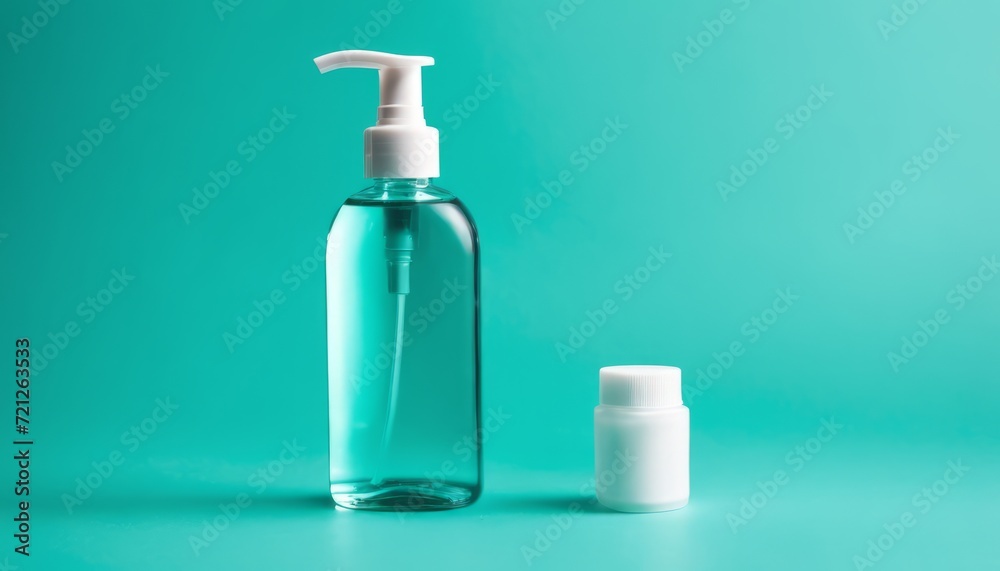 A bottle of hand soap and a bottle of lotion A bottle of hand soap and a bottle of lotion