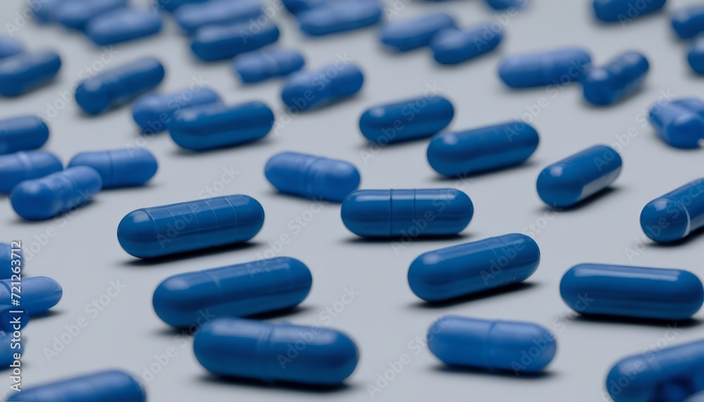 A large group of blue pills on a white background A large group of blue pills on a white background
