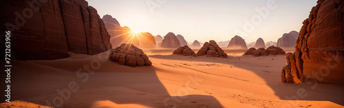 Dry desert landscape. Hot lifeless sand  Generative AI.