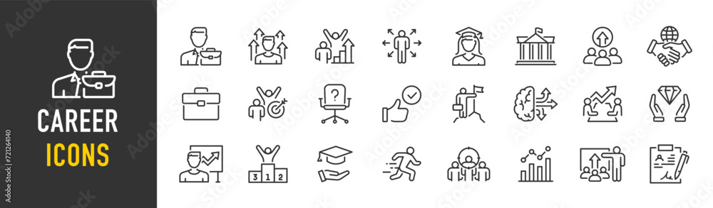 Career web icons in line style. Personal growth, success, education, upskill, progress, strategy, collection. Vector illustration. Career web icons in line style. Personal growth, success, education, upskill, progress, strategy, collection. Vector illustration.