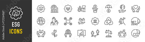 ESG and Environmental Social Governance web icons in line style. Ecology, esg, environmental, energy, nature. Vector illustration.