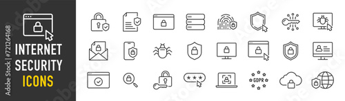 Internet security web icons in line style. Security, privacy, computer, safety, information, data, protect, padlock. Vector illustration.