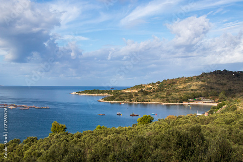 view of the sea and mountains, view of the coast of the island in Albania, Albania in November 2023