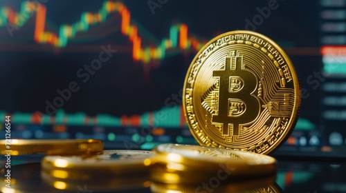 Bitcoin near candle chart, graphics