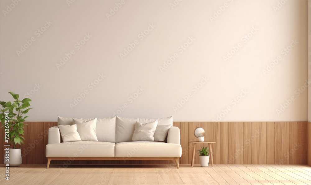 Modern living room interior with bright creamy sofa Modern living room interior with bright creamy sofa
