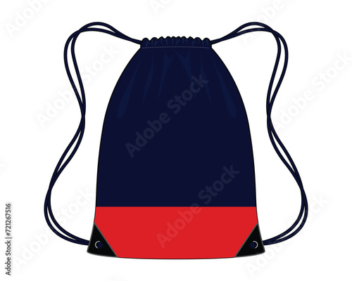 Navy-red drawstring bag design on a white background, vector file.