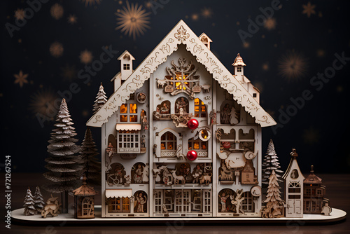Interior Of Wooden Christmas House With Christmas Decorations