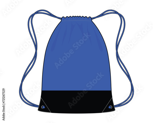 Blue-black drawstring bag with design on a white background, vector file.