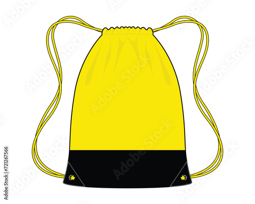 Yellow-black drawstring bag design on a white background, vector file.