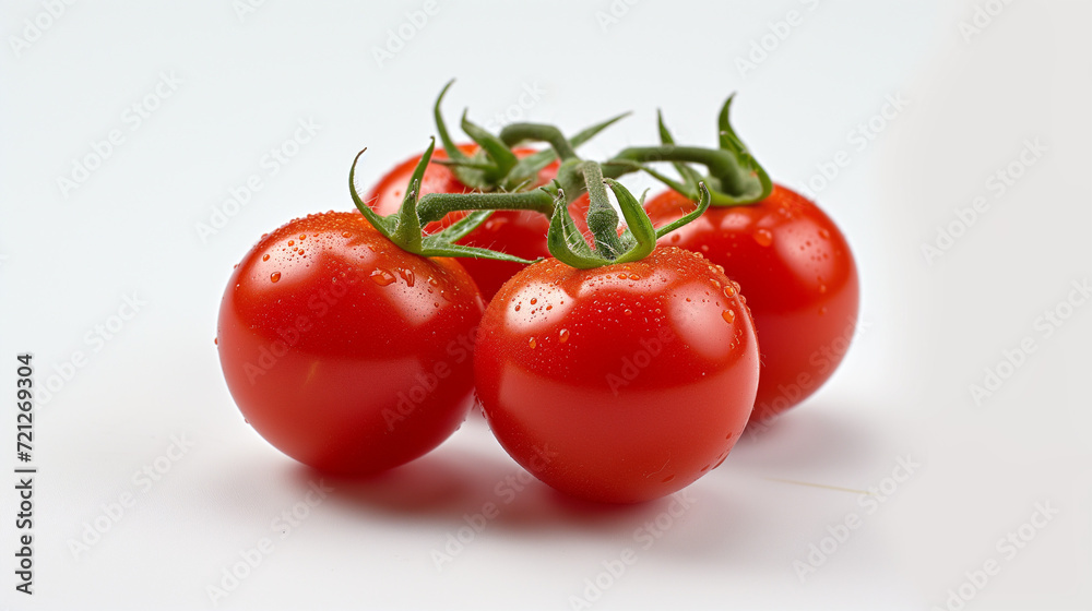 Four fresh tomatoes elegantly displayed against a clean white background Four fresh tomatoes elegantly displayed against a clean white background