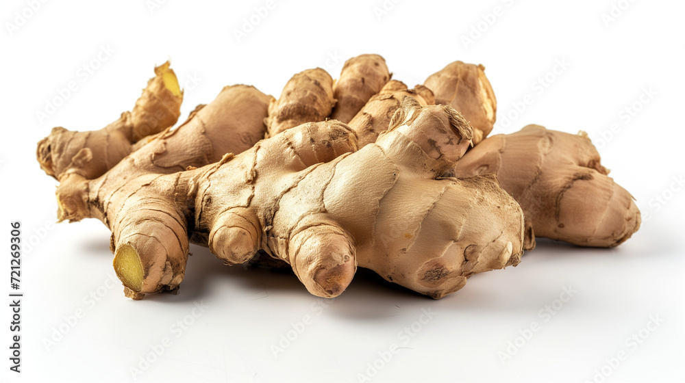 A pristine white background beautifully complements the ginger root A pristine white background beautifully complements the ginger root