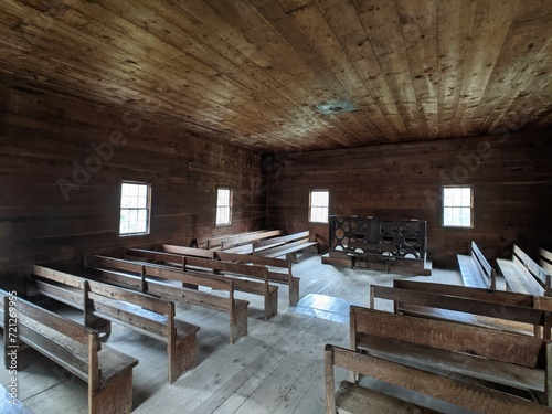 Interior View of Old Church in the Great Smokey Mountains