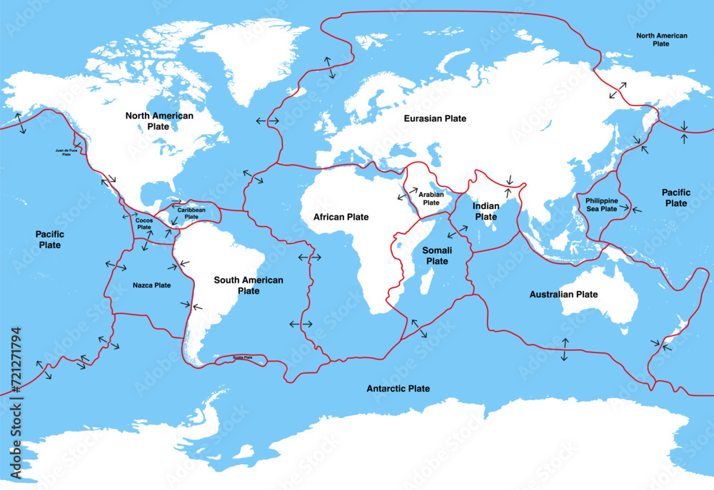 Tectonic plates on Earth's surface. Vector illustration