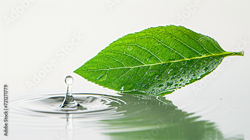 Leaf and water drop on the white background