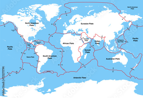 Tectonic plates on Earth s surface. Vector illustration