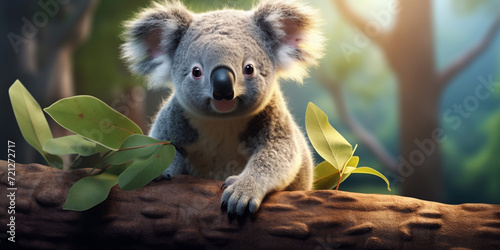 Tiny cute adorable koala in the jungle, intricate details. 