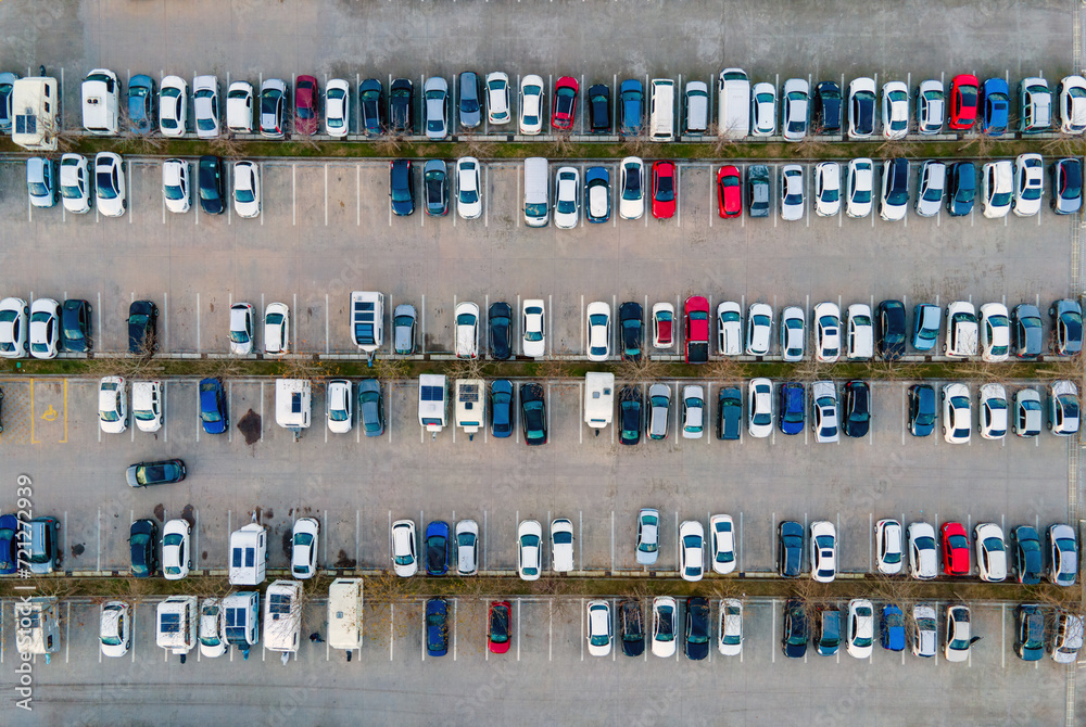 Shot of car park from above Shot of car park from above