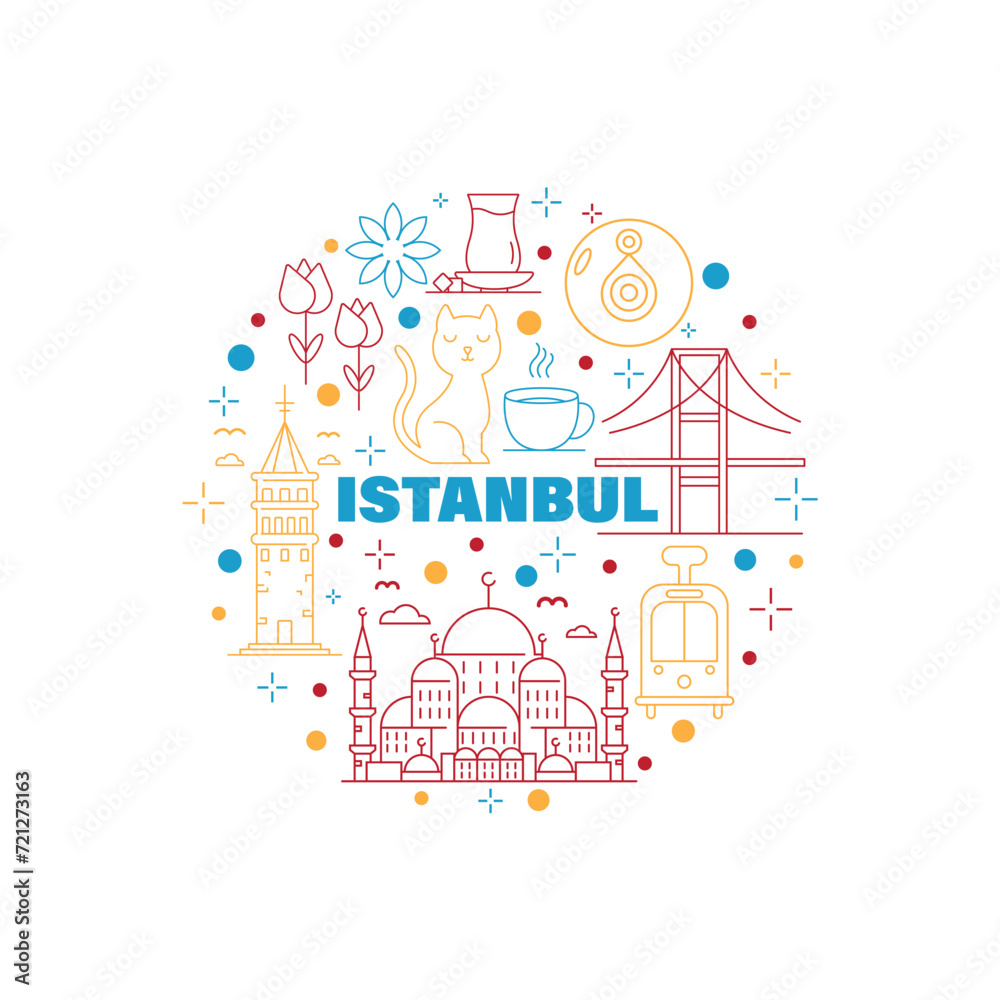 Istanbul Icons Circle Shape Background Vector Design.