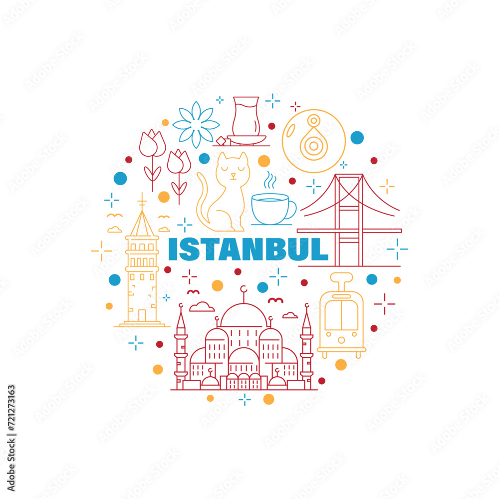 Istanbul Icons Circle Shape Background Vector Design. Istanbul Icons Circle Shape Background Vector Design.