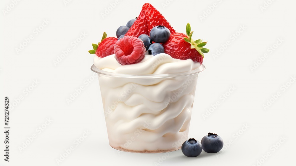 Whipped cream dessert with berries in plastic
Whipped cream dessert with berries in plastic